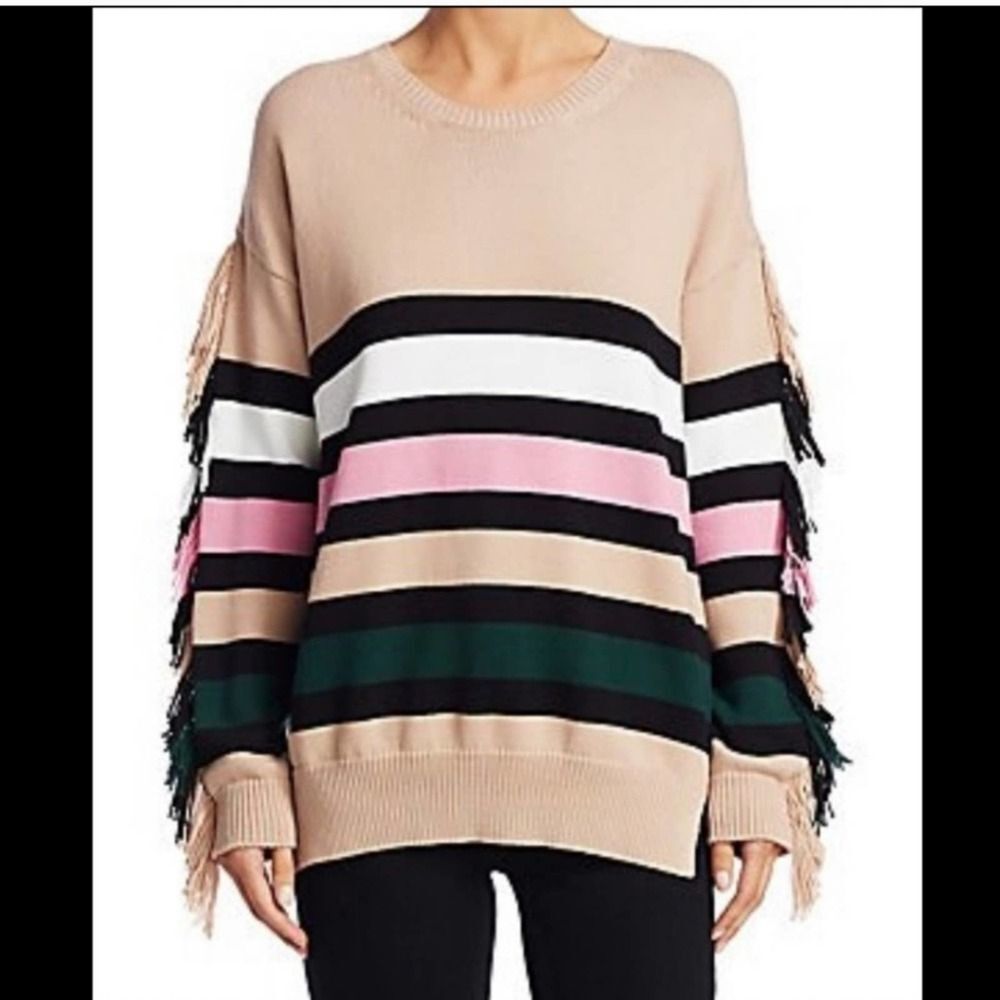 No. 21 Pink Striped Fringe Knit Sweater